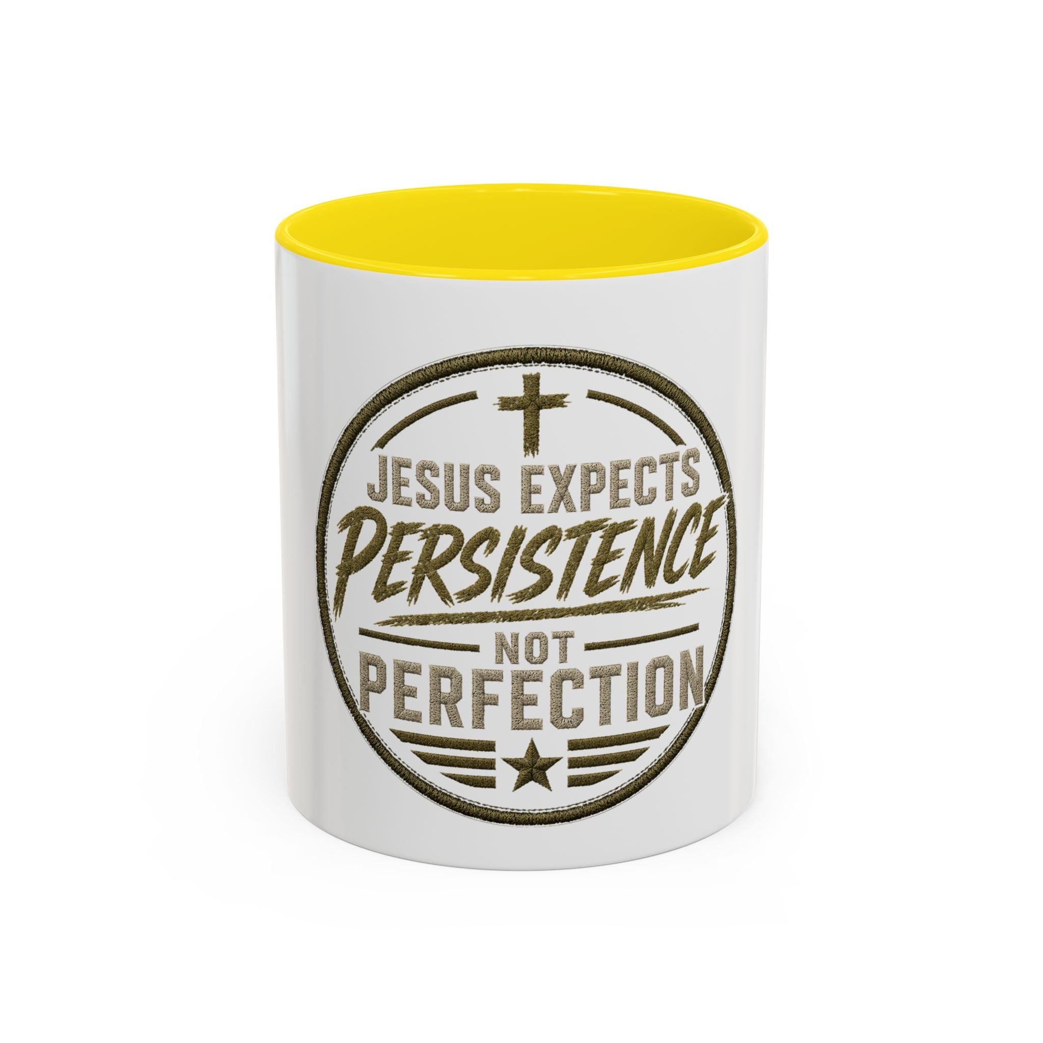 Christian Coffee Mug — "Jesus Expects Persistence Not Perfection" Accent Mug