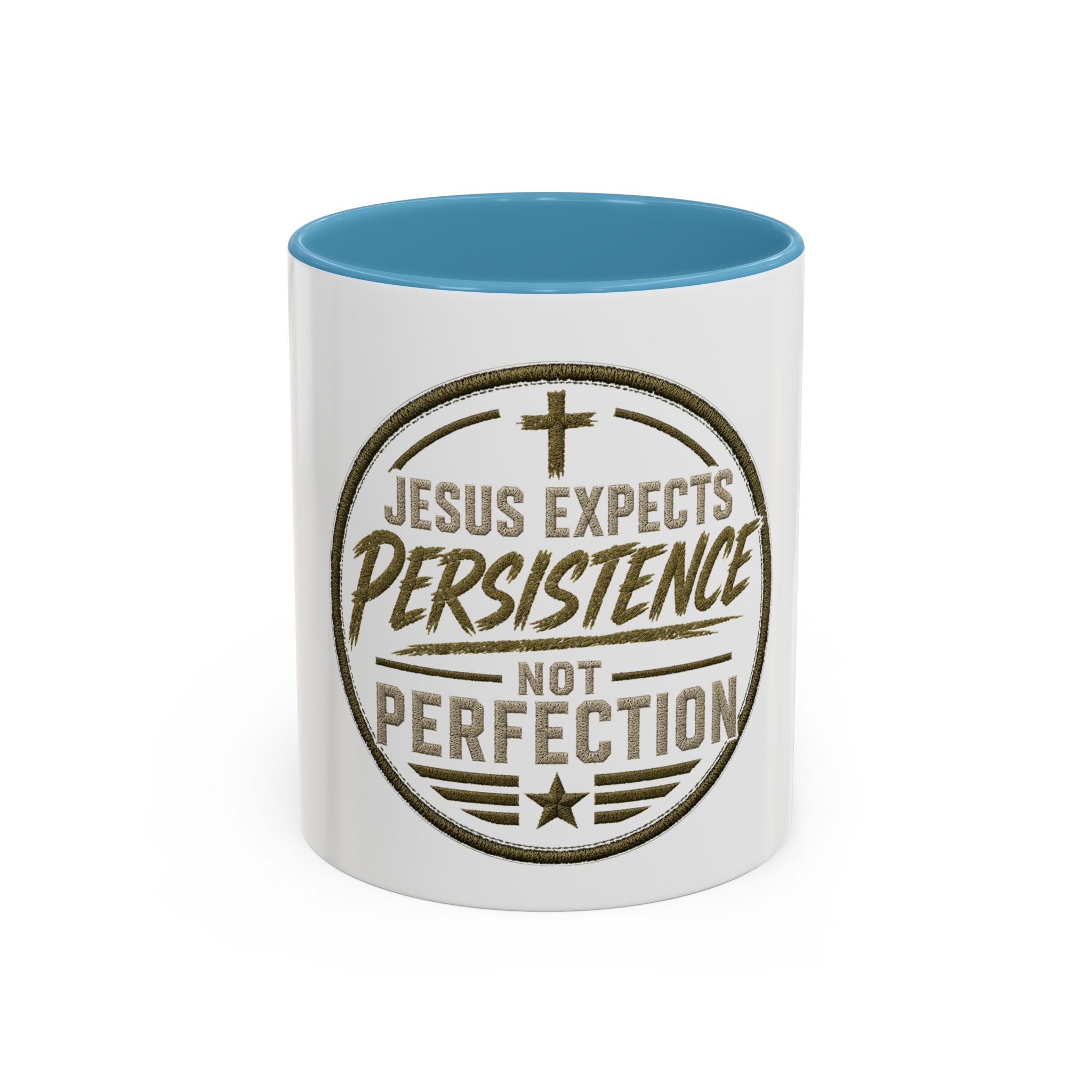 Christian Coffee Mug — "Jesus Expects Persistence Not Perfection" Accent Mug