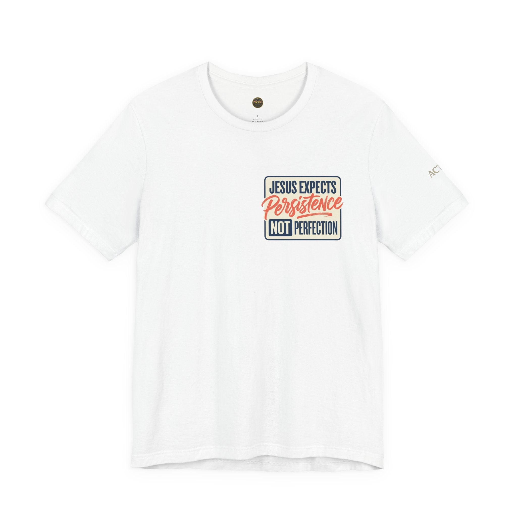 Christian Ministry T‑Shirt — "Jesus Expects Persistence Not Perfection" Chest + Acts Ministries Back