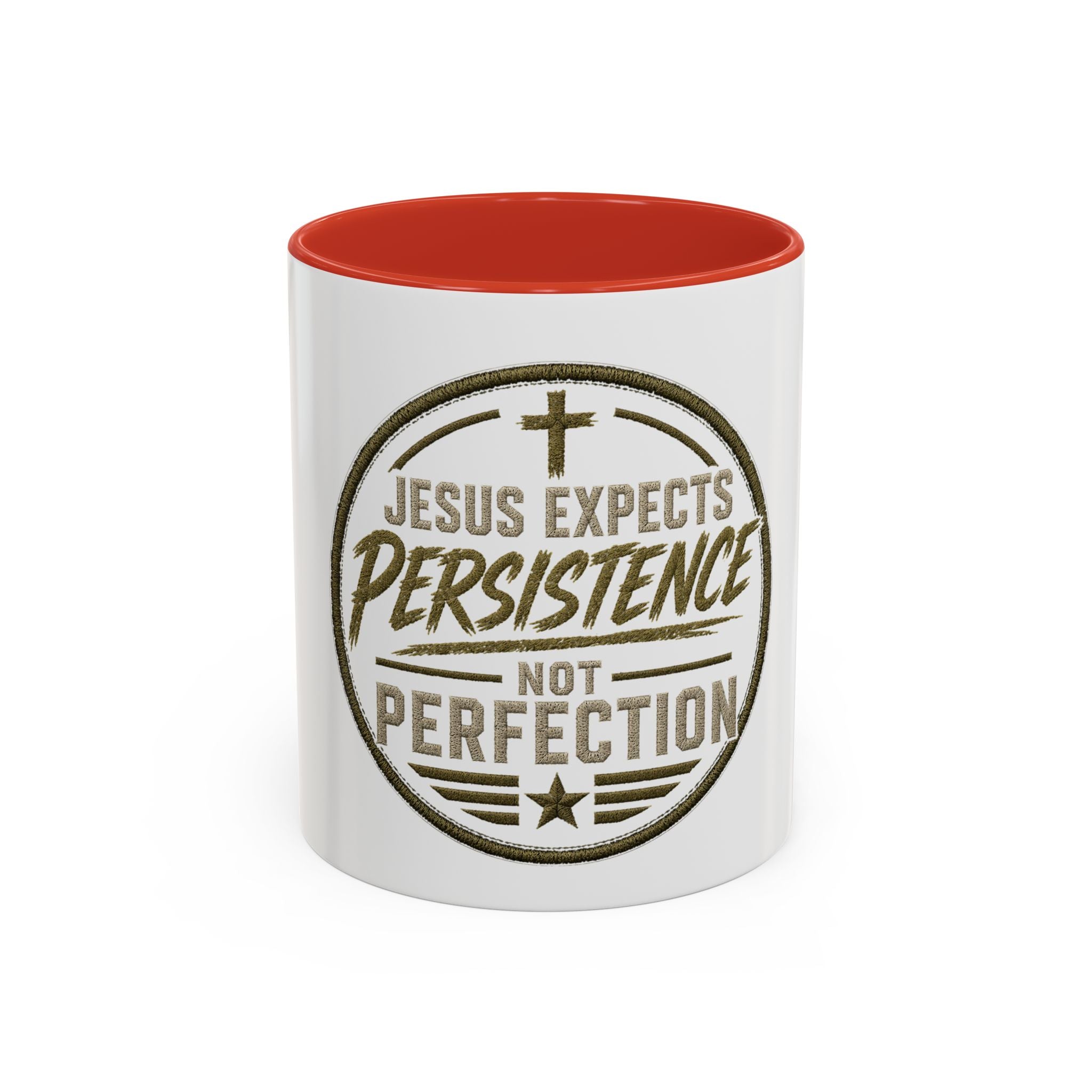 Christian Coffee Mug — "Jesus Expects Persistence Not Perfection" Accent Mug