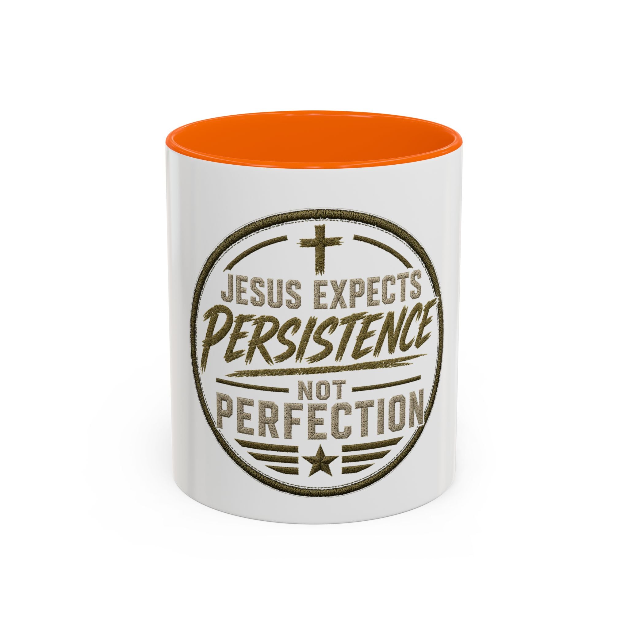 Christian Coffee Mug — "Jesus Expects Persistence Not Perfection" Accent Mug