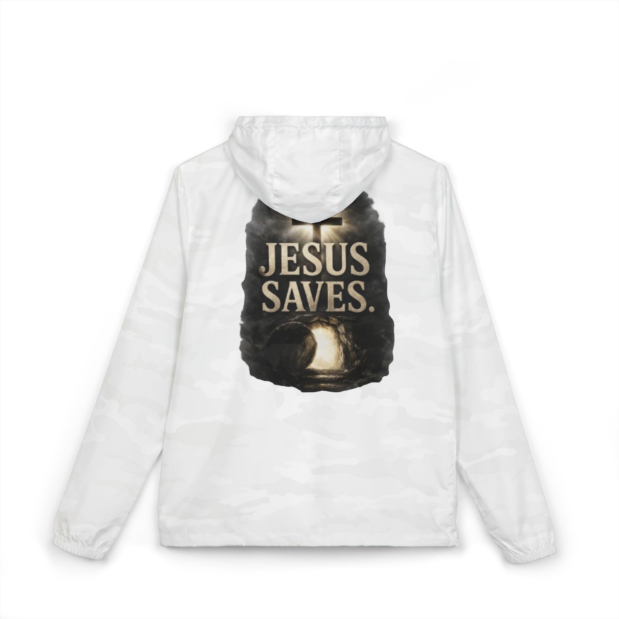 Windbreaker Jacket — "Jesus Saves" Christian Hooded Windbreaker
