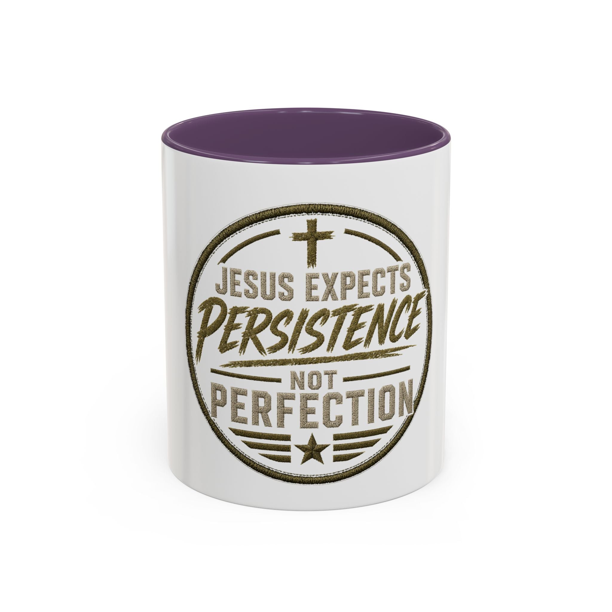 Christian Coffee Mug — "Jesus Expects Persistence Not Perfection" Accent Mug