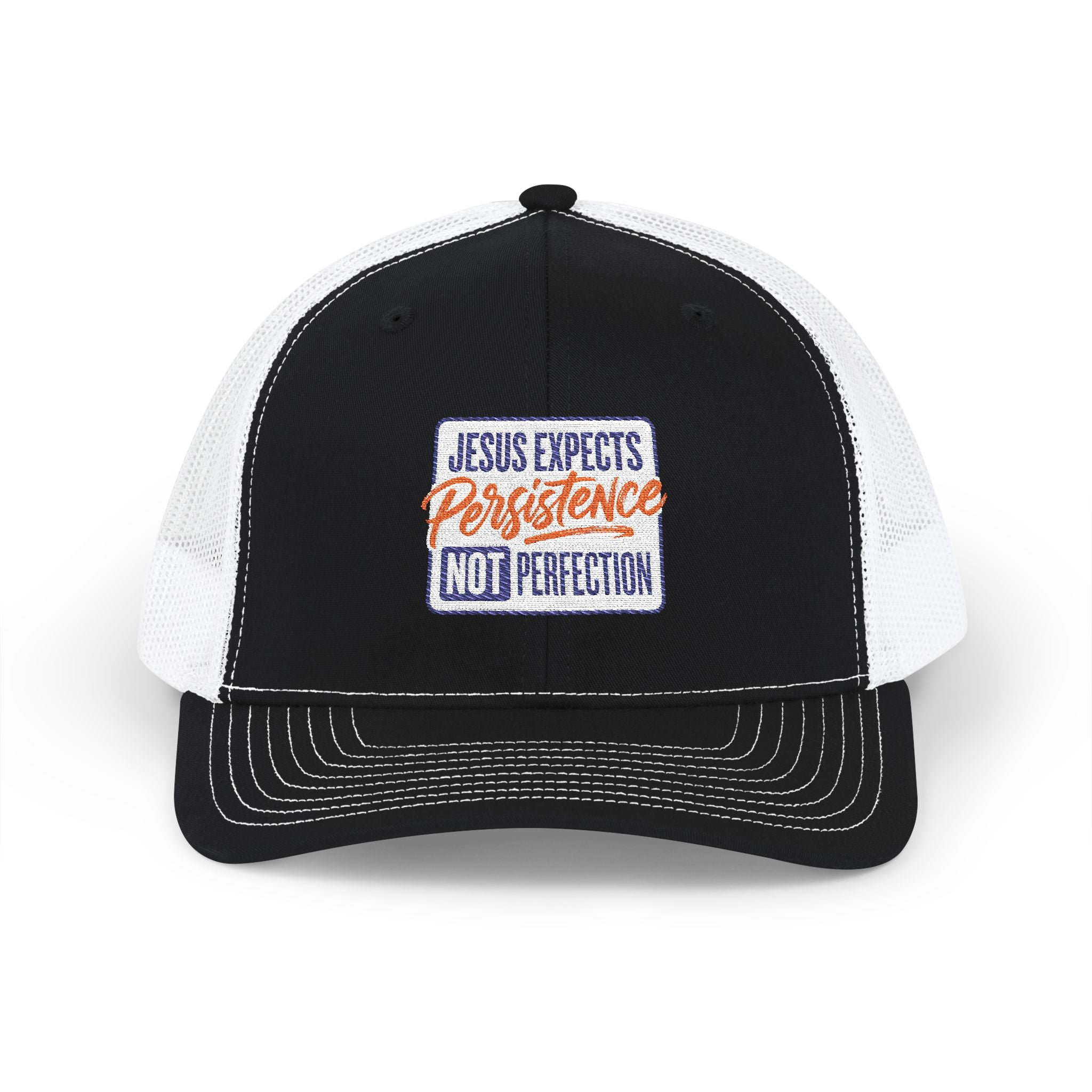 Christian Trucker Hat — "Jesus Expects Persistence Not Perfection" Snapback