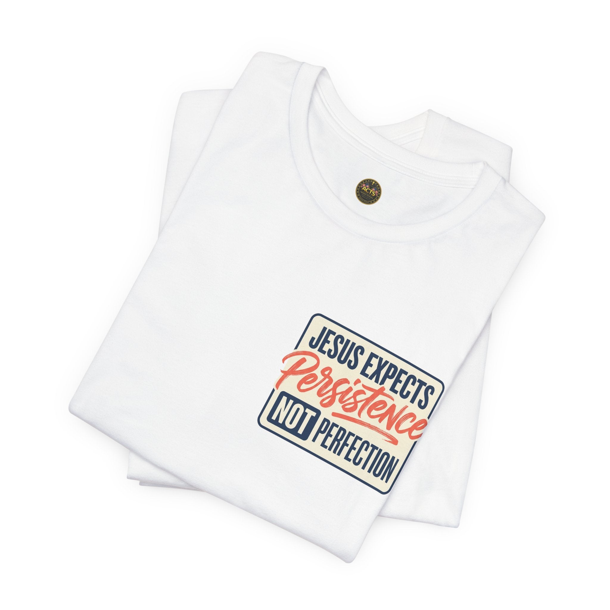 Christian Ministry T‑Shirt — "Jesus Expects Persistence Not Perfection" Chest + Acts Ministries Back