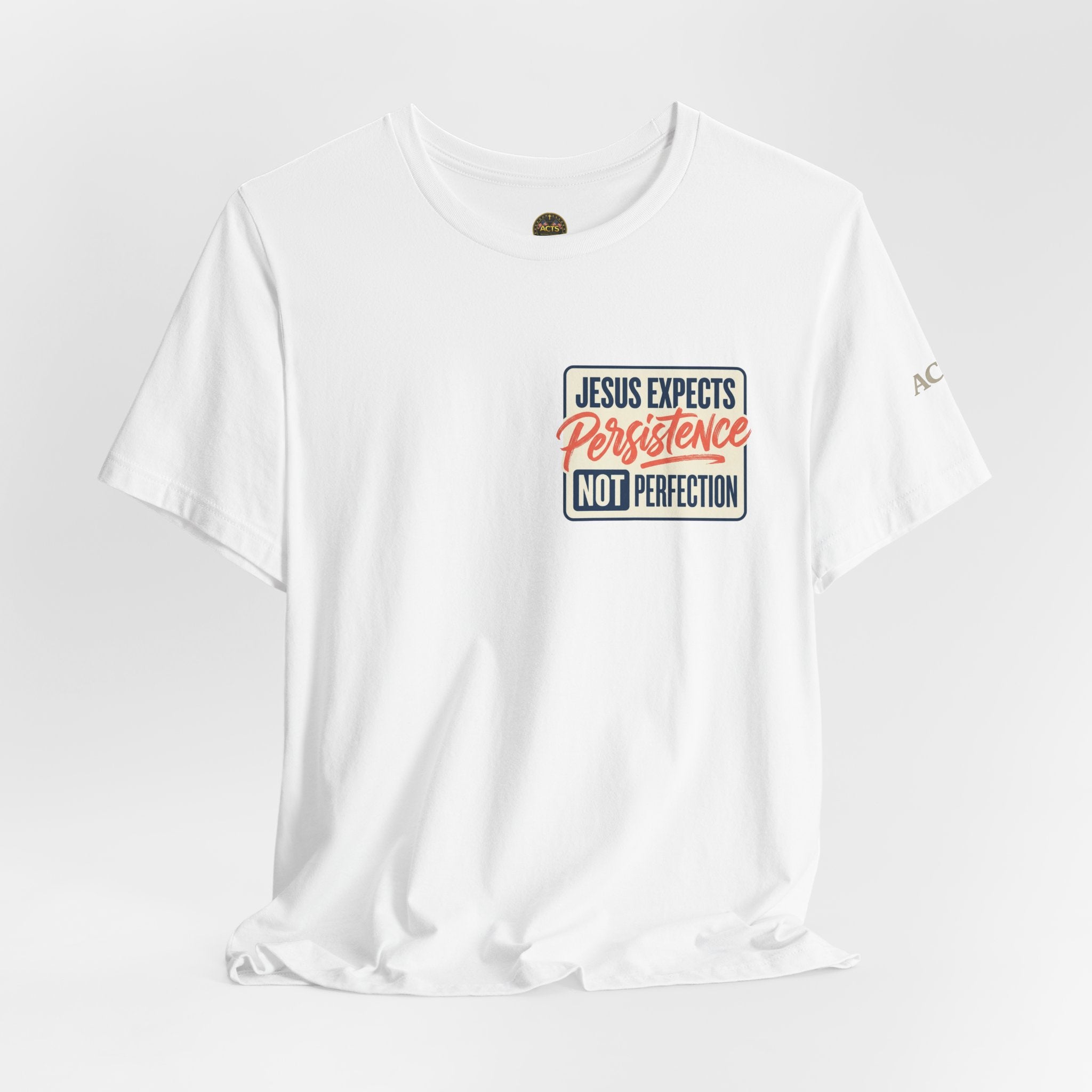 Christian Ministry T‑Shirt — "Jesus Expects Persistence Not Perfection" Chest + Acts Ministries Back