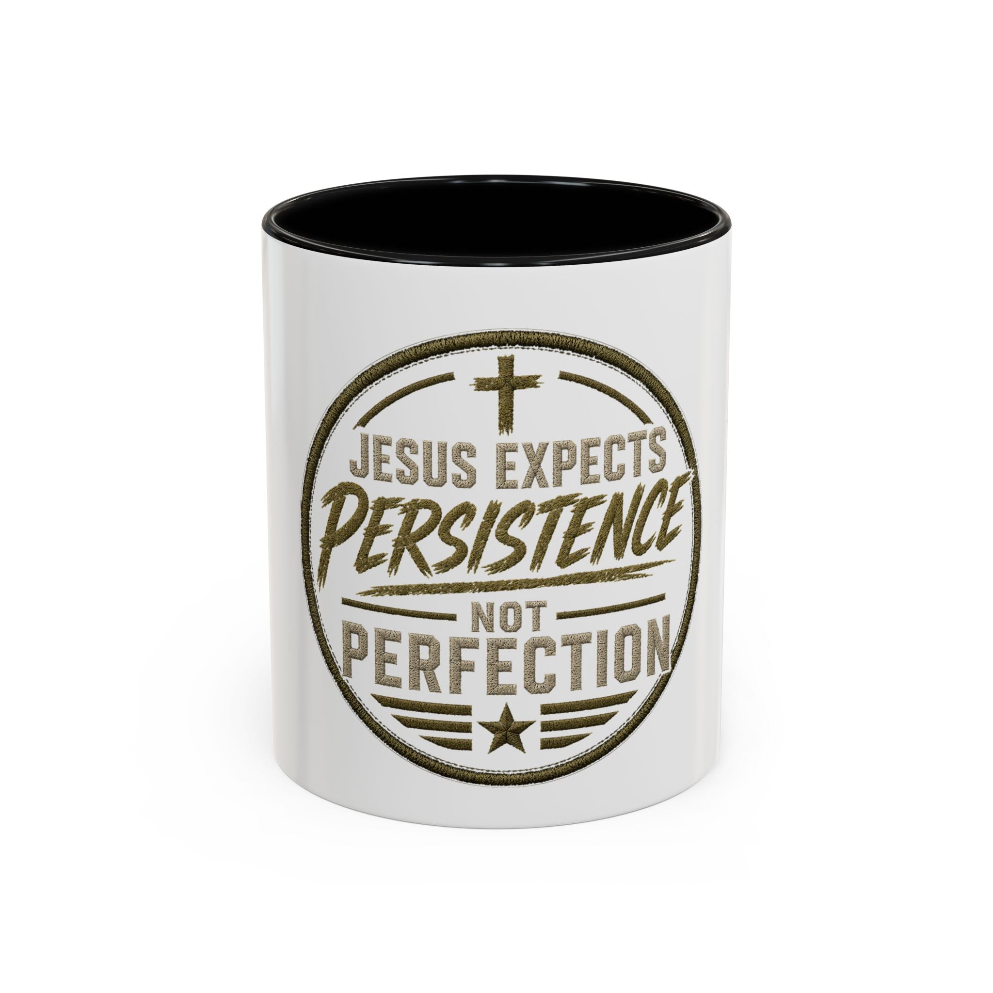 Christian Coffee Mug — "Jesus Expects Persistence Not Perfection" Accent Mug