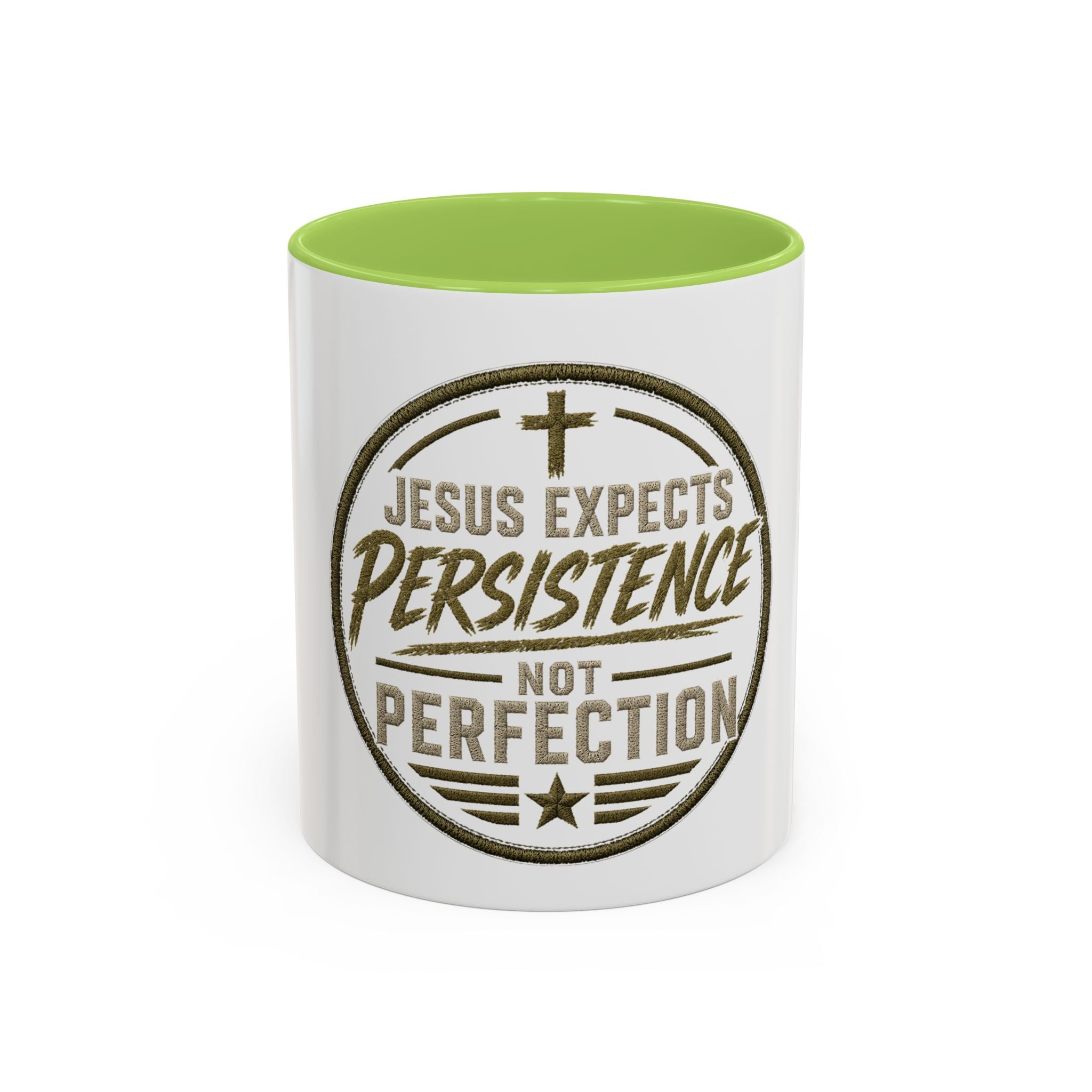 Christian Coffee Mug — "Jesus Expects Persistence Not Perfection" Accent Mug